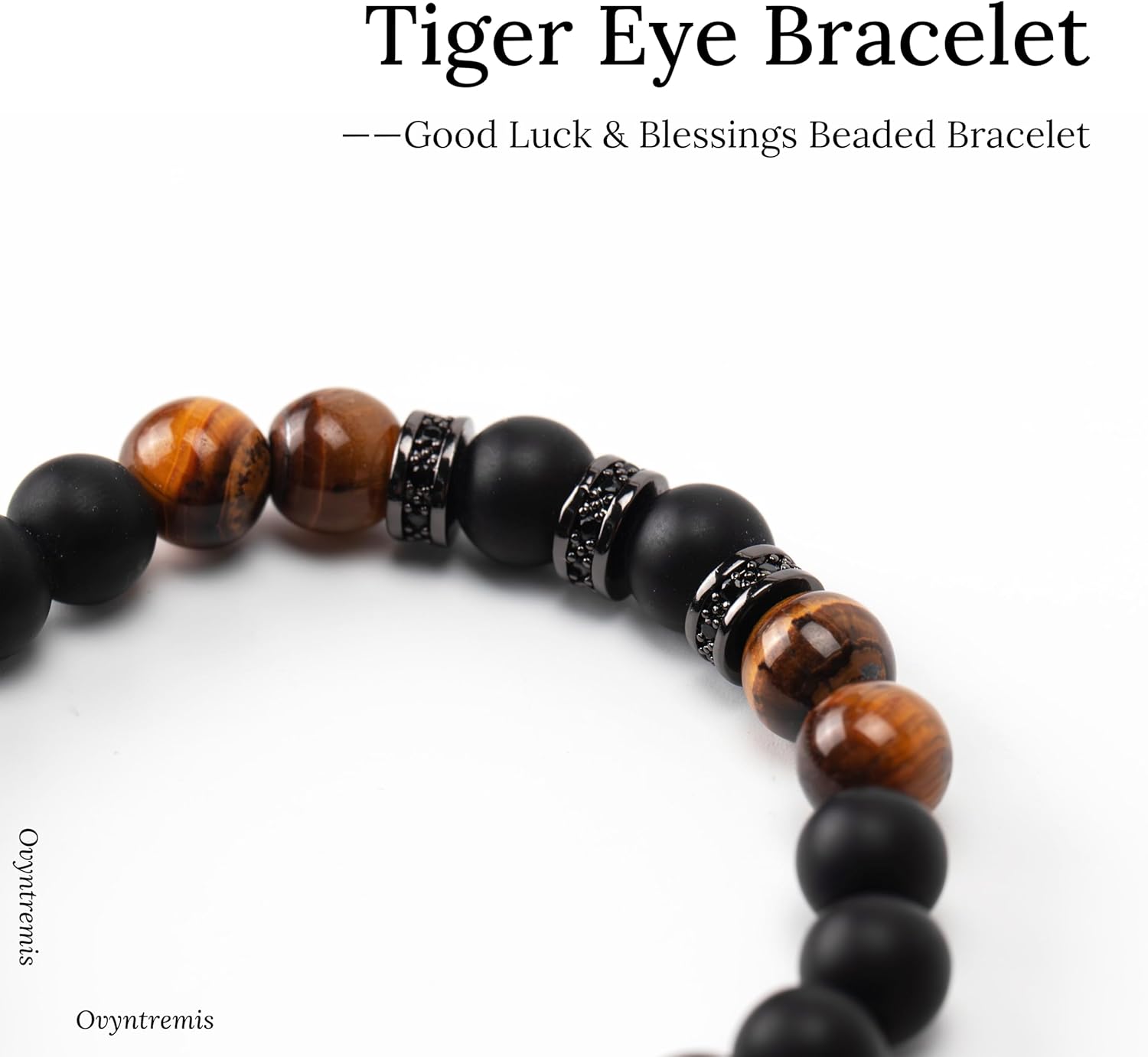 8mm Tiger Eye Men's Bracelet - Handmade Elastic Braided Rope, Beaded Bracelet for Good Luck & Blessings, Thoughtful Present for Men with Elegant Gift Box - Image 2