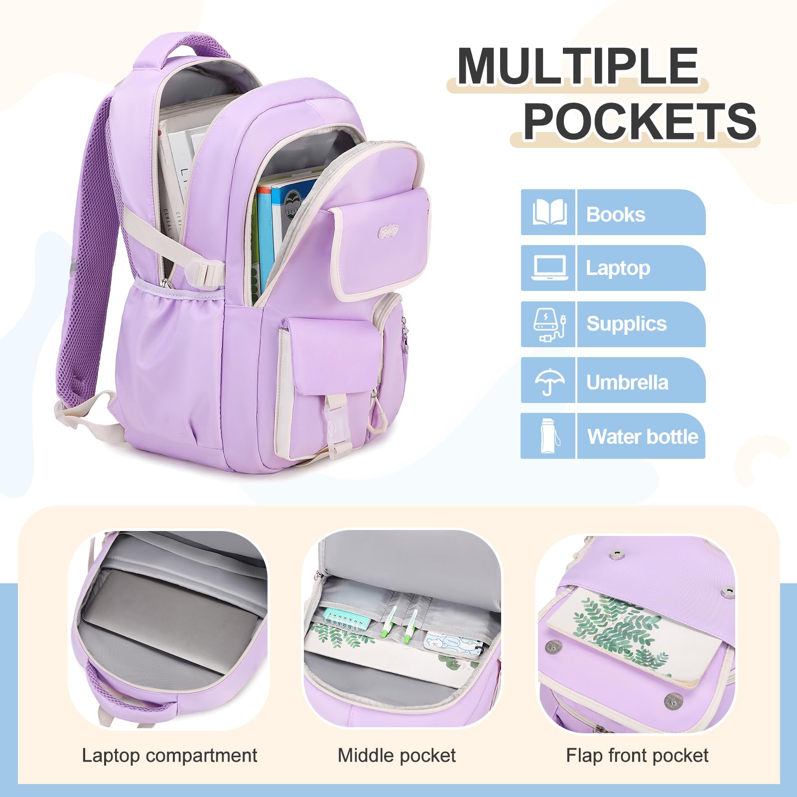 DIGOBAY Mochilas para niñas, mochila escolar de 3 piezas con lonchera y estuche para lápices para adolescentes y niñas