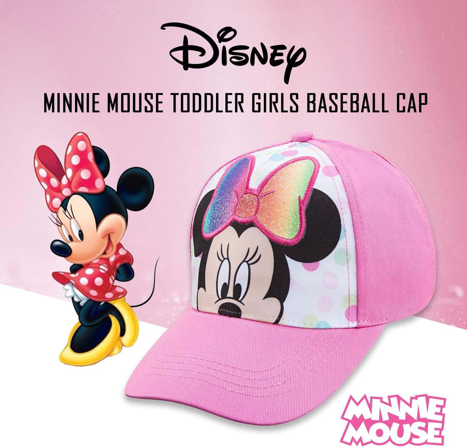 Disney Minnie Mouse Toddler Girls Pink Baseball Cap – Many Styles – Ages 2–4 Years – Adjustable Hook-and-Loop Closure (Pink/White) - Image 2