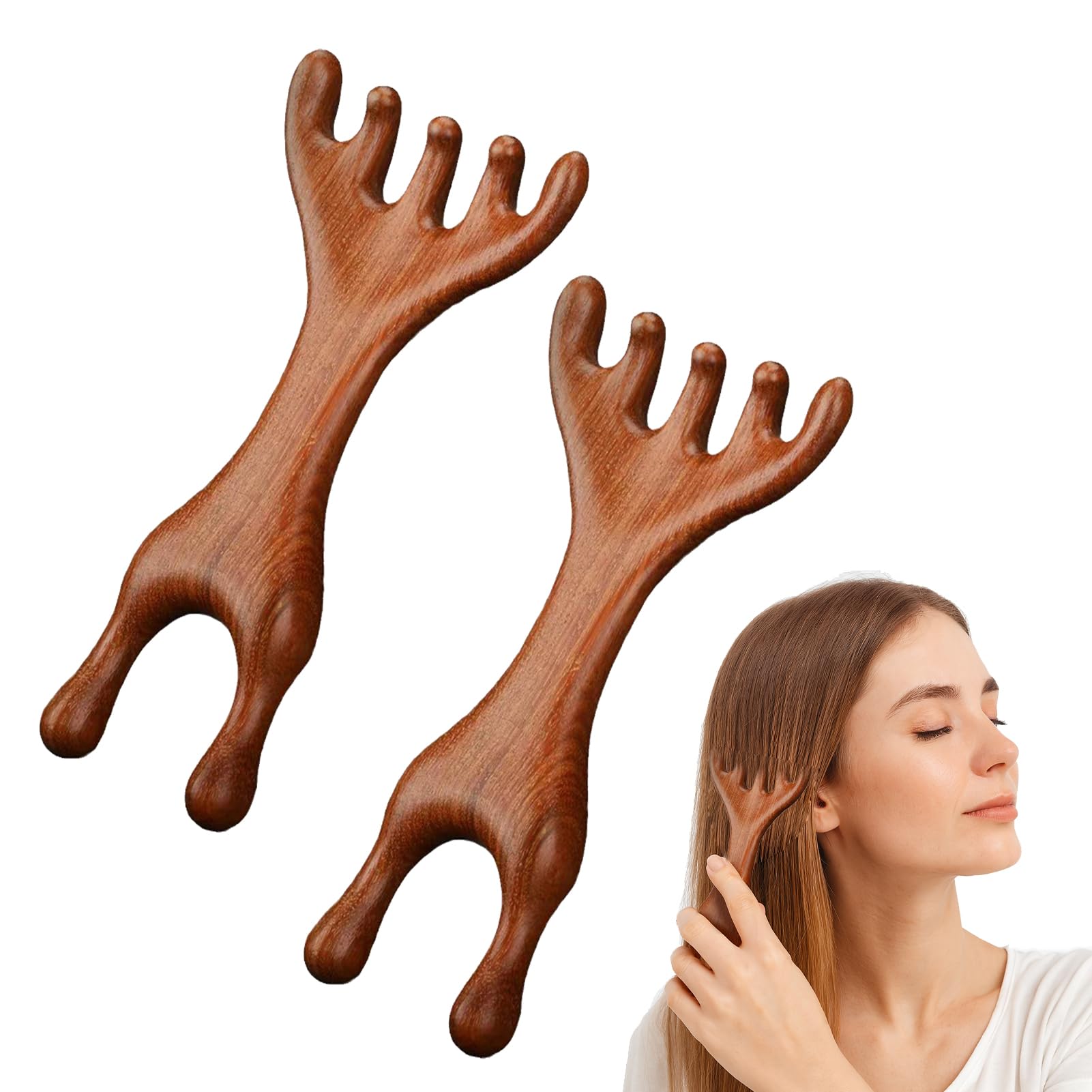 2 Pcs Jaw Massager Sandalwood Massage Claws Five Touch Therapy Comb Wooden Comb Taichi Tools Manual Head Scratcher