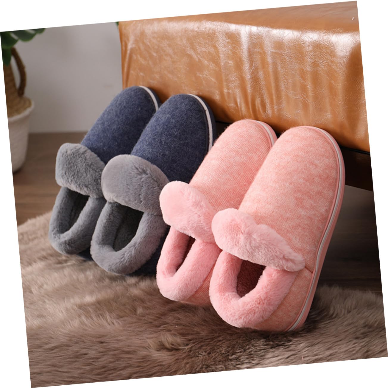 LIFKOME Ciabatte Uomo Invernali Chiuse Tallone Peluche Blu 43-44
