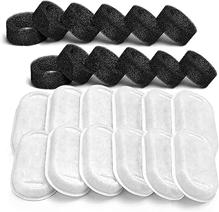 24 Cat Water Fountain Filters, 12 Pieces Filters + 12 Pieces Foam Filters for Cat Fountain, Filtering Hair (Sponge), Triple Filtering (Filter), Suitable for H1