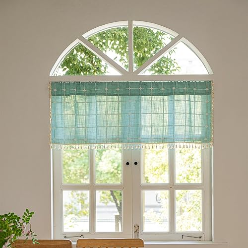 Miniatura 38 de Deeprove Cenefa Bohemia Blanca con Borlas para Decoración de Cocina y Cafetería, Cortinas Cortas de Algodón y Lino Crema Estilo Bohemio Rústico,