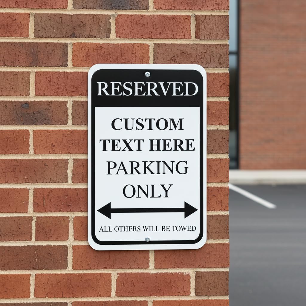 VictoryStore Custom Reserved Parking Aluminum Sign, Size 12 inches x 18 inches, Made in USA, Rust-Free, Fade Resistance (Black)