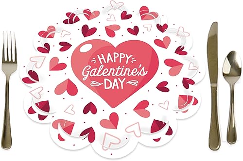 Miniatura 8 de Big Dot of Happiness Conversation Hearts - Decoraciones de mesa redonda para fiesta del día de San Valentín cargadores de papel ajuste de lugar para