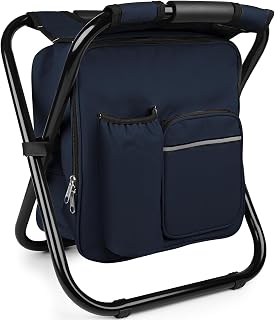 Kikerike Backpack Stool Cooler Chair Heavy Duty 300 LBS Max Load Portable Lightweight Stool Backpack Folding Fishing Cooler Seat for Camping Hunting Fishing - Navy Blue