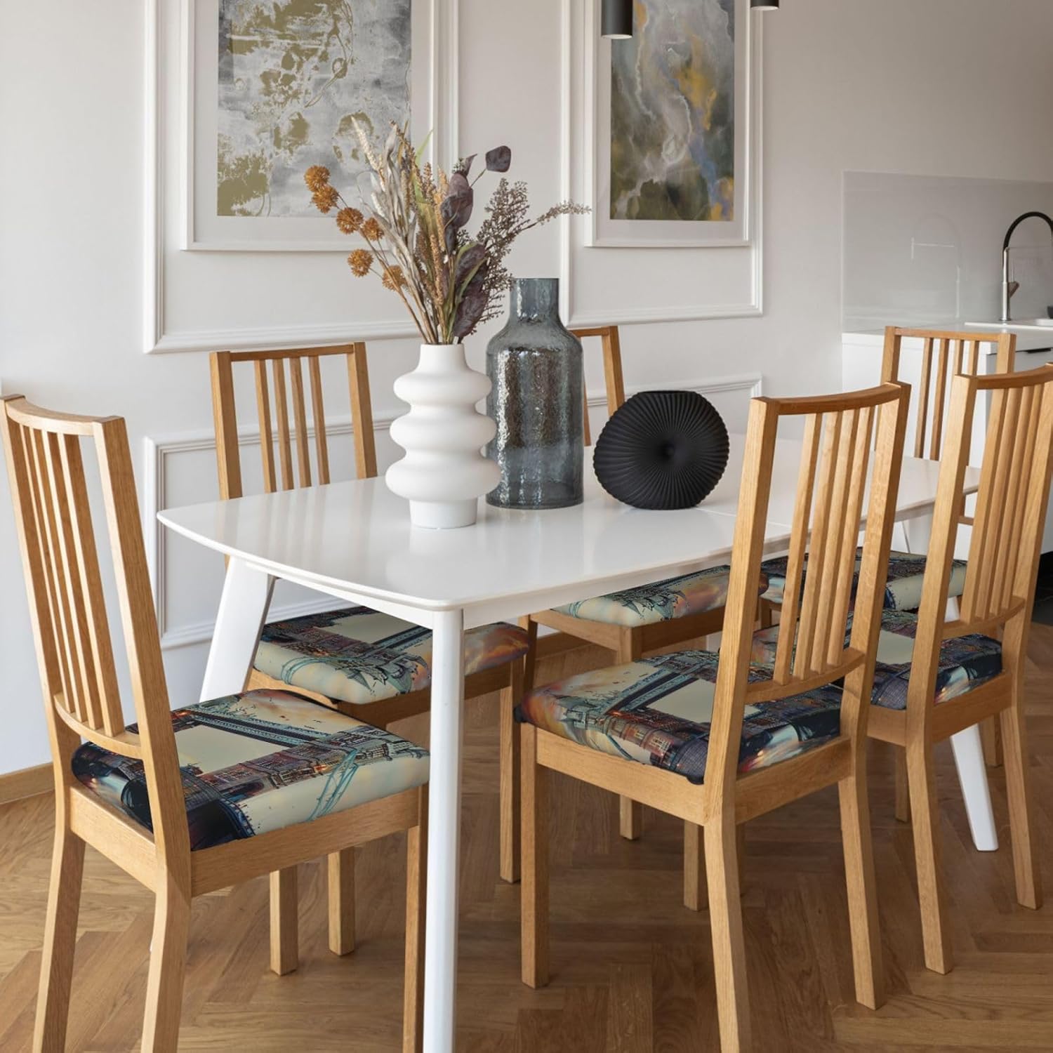 Historic Old Tower Bridge London Print Square Cushion Covers 6 Pcs Set Elastic Non-Slip Seat Cushion Slipcovers Pet Furniture Protectors for Chair, Sofa