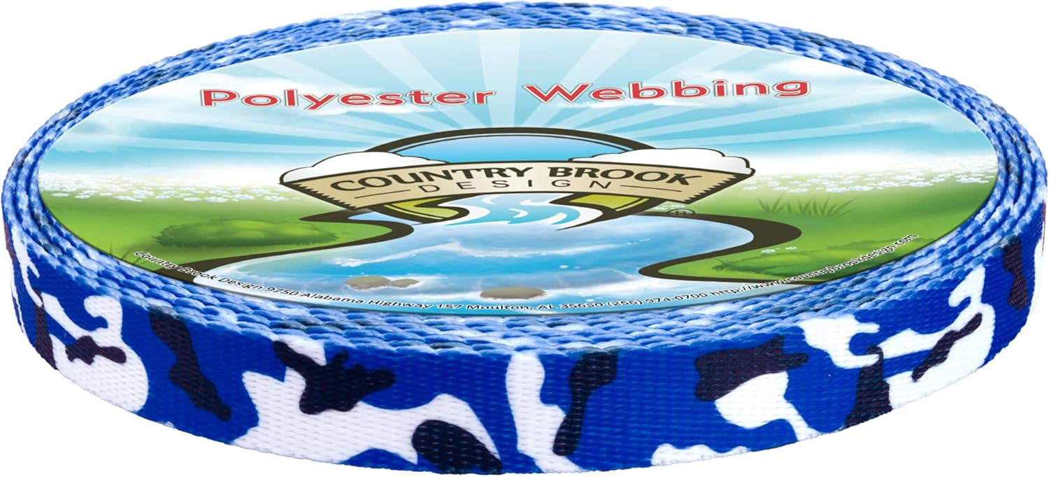 Country Brook Design - Royal Blue and White Camo Polyester Webbing