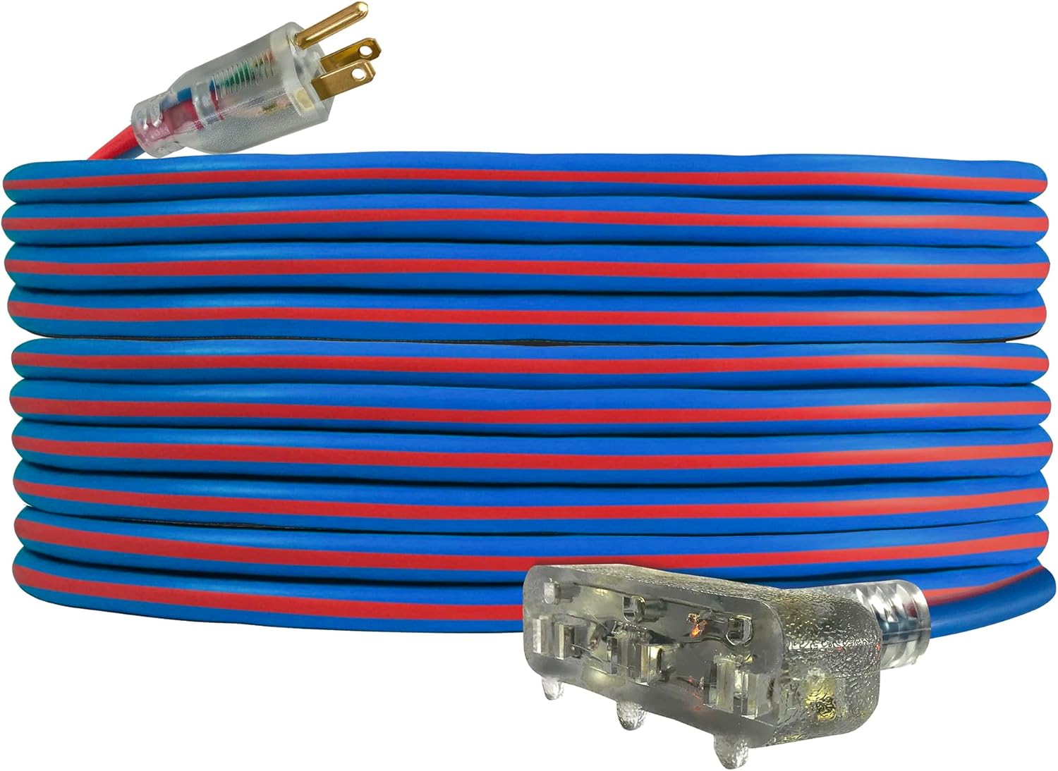 USW 12/3 Gauge x 50-Foot Extreme Cold Weather Triple Tap Extension Cord – Heavy-Duty, 221°F to - 94°F Rating, Lighted Plug, SJEOOW, Weather-Resistant, Ideal for Outdoor Use