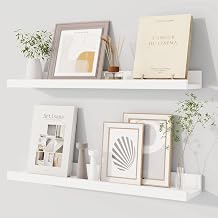 Dreamland Picture Ledge Shelf for Wall, Floating Shelves Set of 2, 24 Inch Long Floating Shelves with Lip for Living Room, Bedroom, Bathroom, Kitchen, White