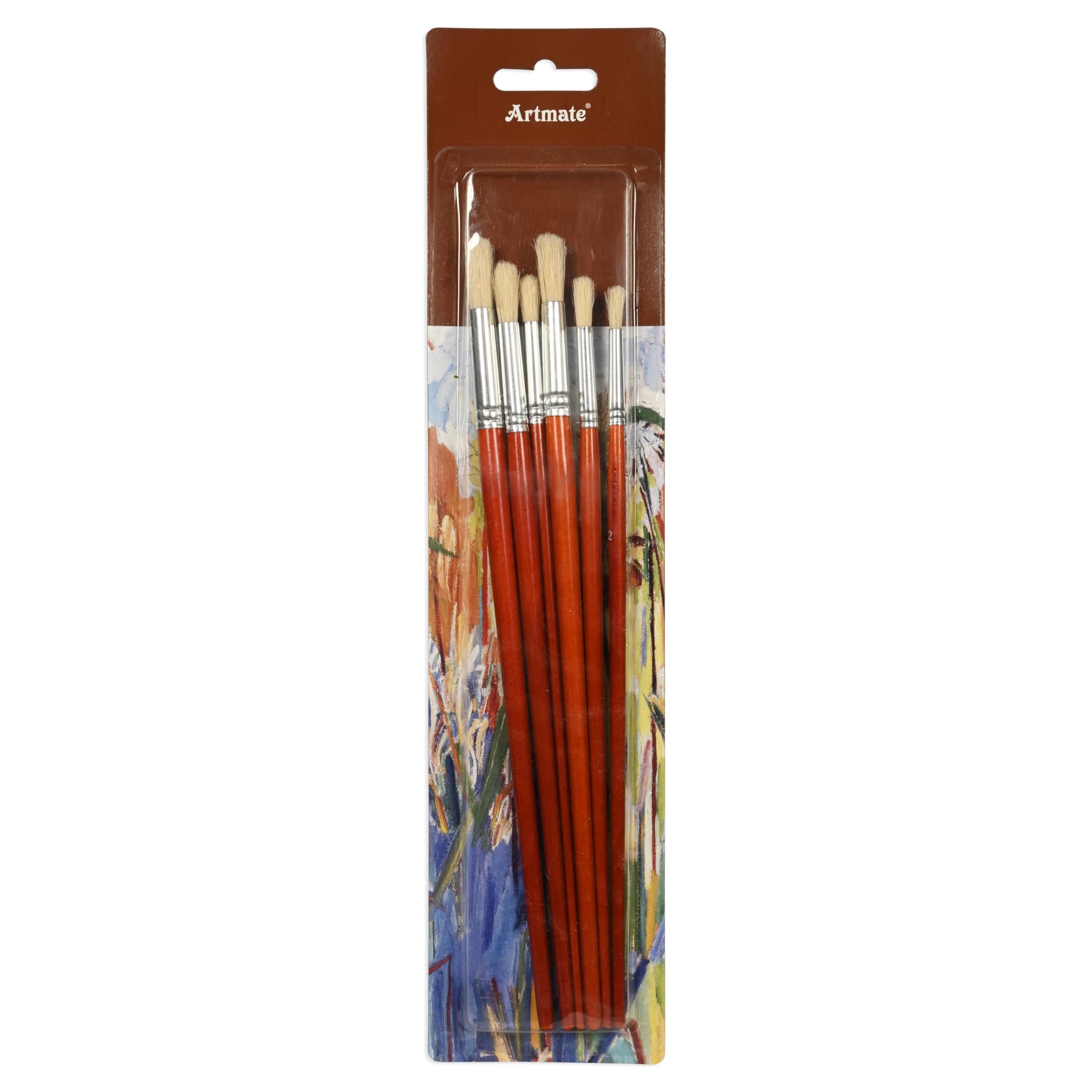 ARTMATE® Artist Brushes, Round Tip, Size: 2,4,6,8,10 & 12, Set of 6 Pieces Brushes, Blonde Bristle Color - JIABCH-BS002