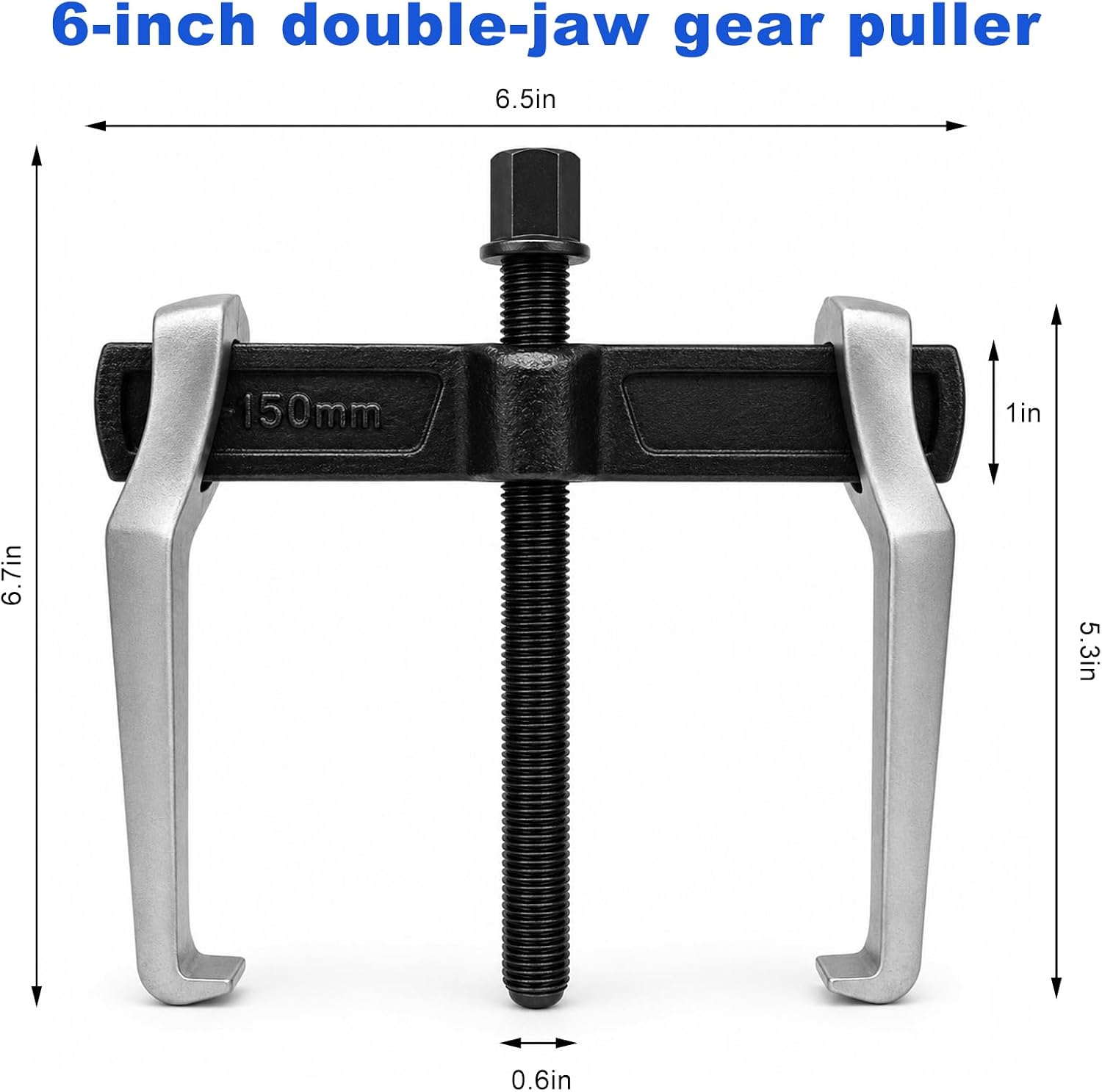 2 Jaw Gear Puller, Rustproof CR-V Steel Bearing & Pulley Remover (6")