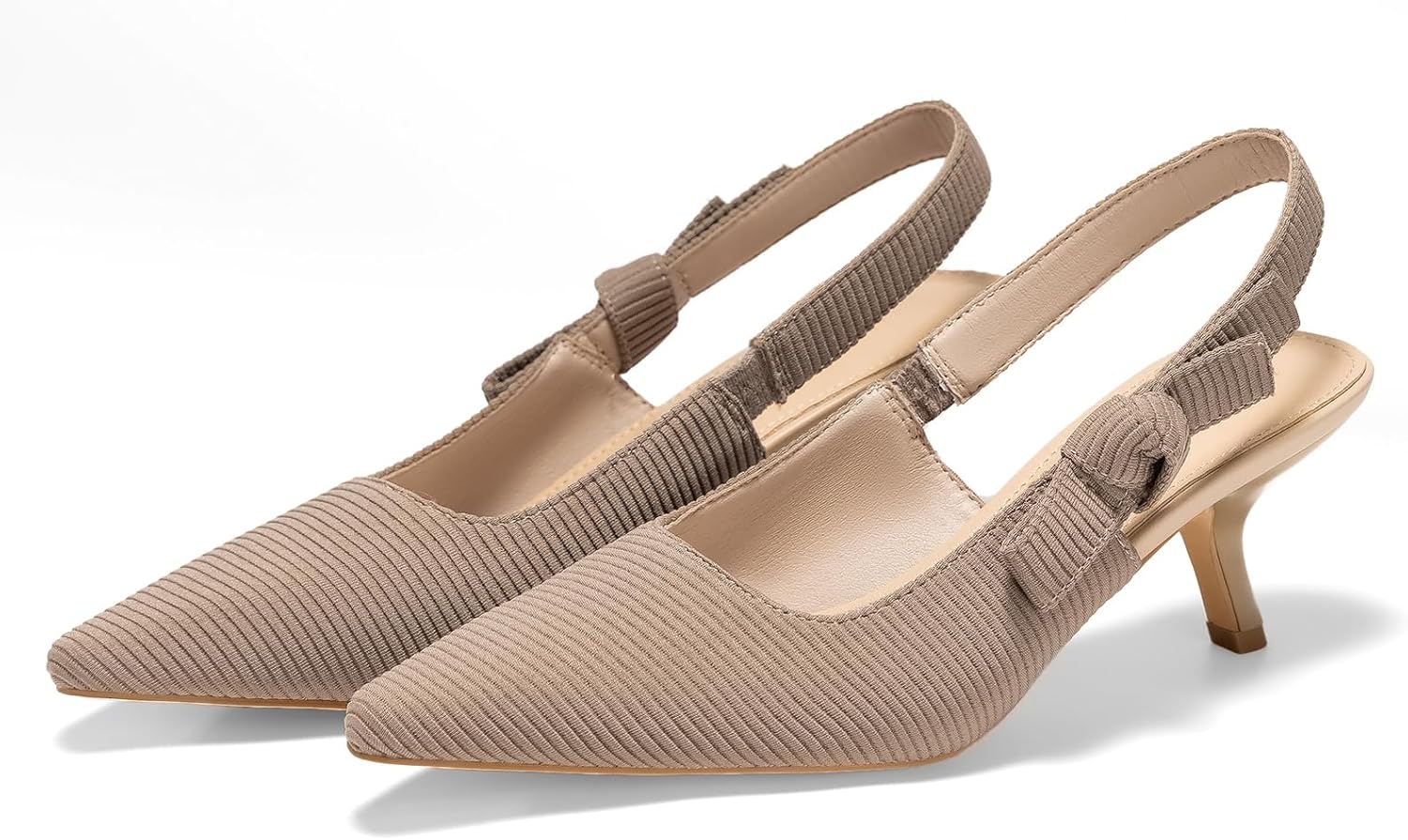 Women's Slingback Kitten Heels Closed Pointed Toe Bowknot Knitted Slip On Pumps Dress Shoes - Image 4