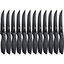 Steak Knives Set of 12,Stainless Steel Steak Knife,Black,Serrated