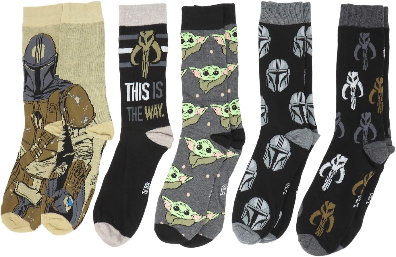 Star Wars The Mandalorian Baby Yoda Crew Socks 5 Pair Pack
