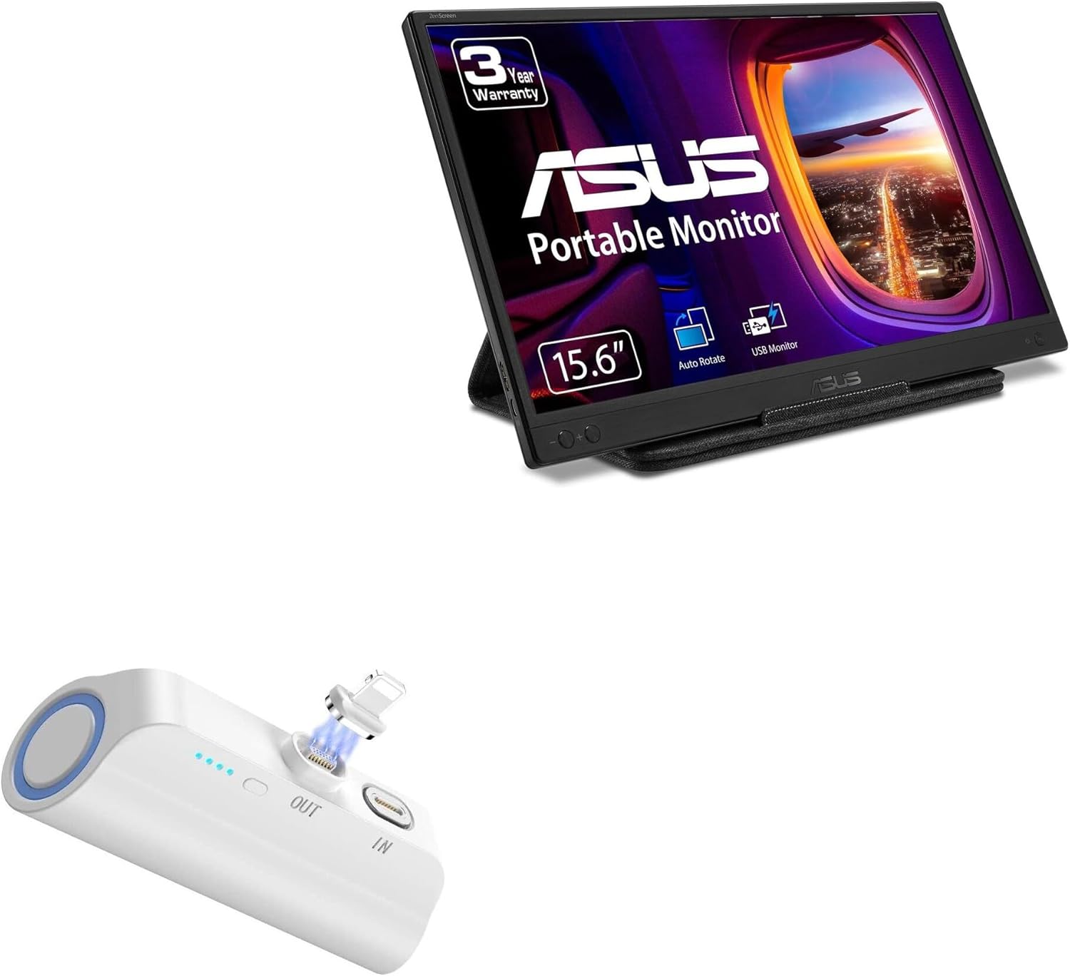 BoxWave Power Bank Compatible with ASUS ZenScreen MB166B - MagnetoBoost Rejuva PowerPack (18W), Portable 3000mAh Back Up Battery Power Bank - Winter White