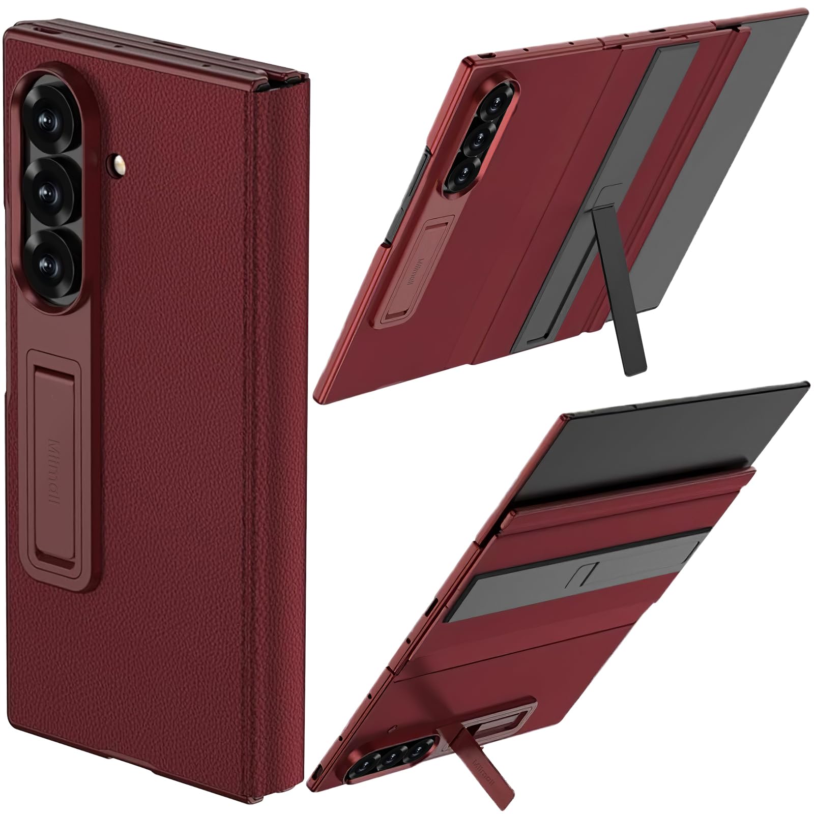 Photo 1 of Miimall for Samsung Galaxy Z Trifold Case with Screen Protector, Military Grade Hinge & Dual Kickstand, 360° Heavy Duty Drop Protection, Thin Shockproof Rugged Minimalist Leather Holster, Wine Red