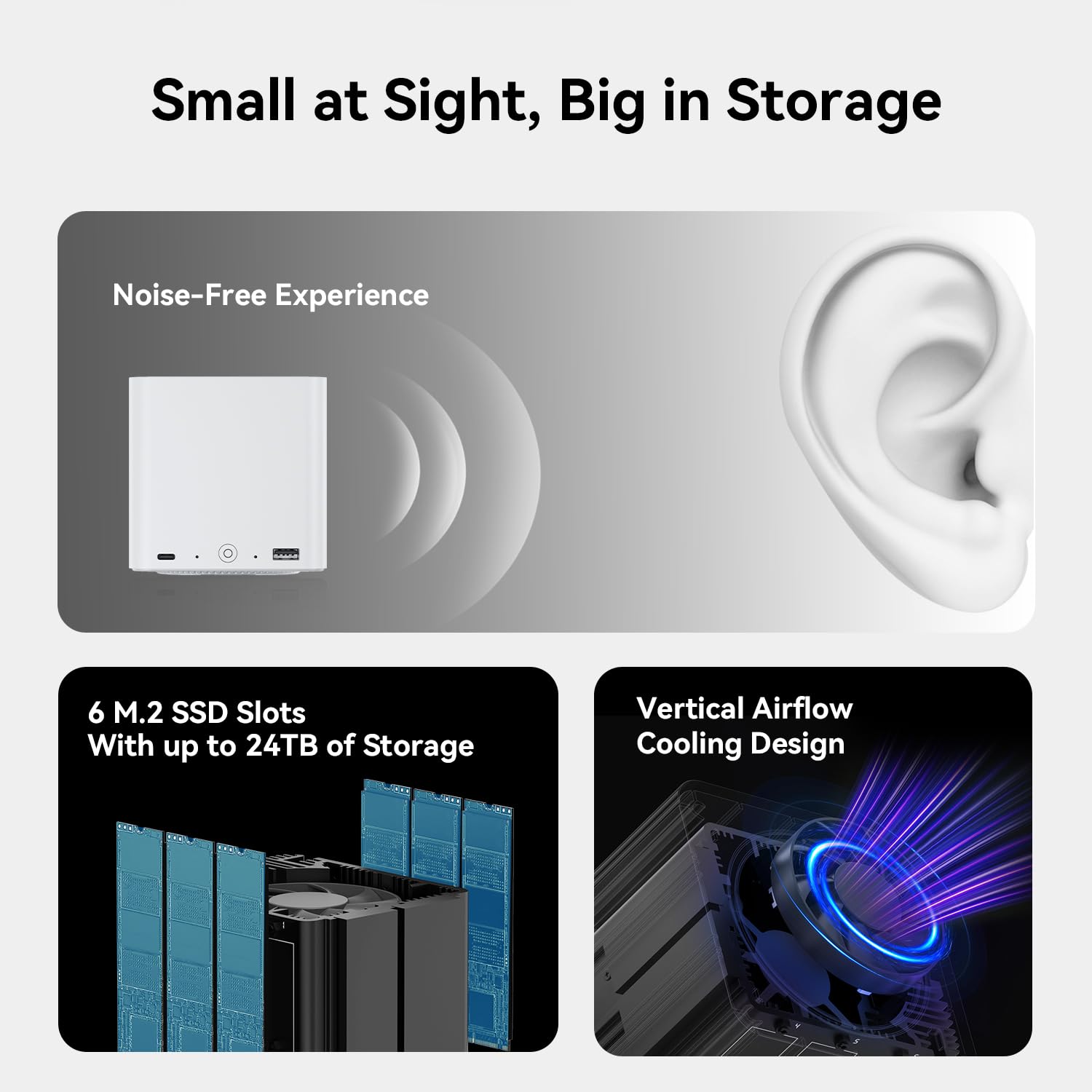 Beelink ME Mini PC, Desktop NAS Intel N95 12GB LPDDR5 1TB PCIe SSD, 6 x M.2 SSD Slots, Dual 2.5G LAN, WiFi 6, BT5.2, Windows 11 Home File Server/NAS Storage/Network Attached Storage