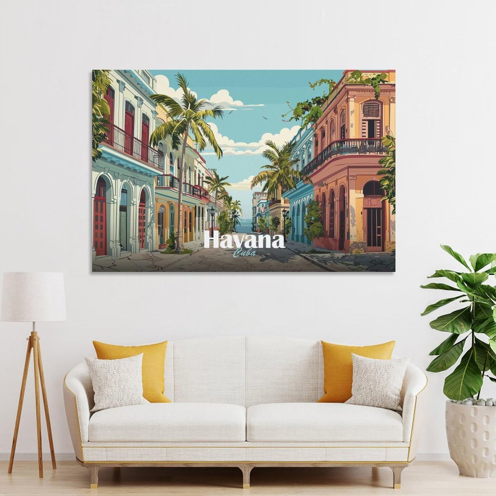 Junmoney Havana Street Scene Room Decor Wall Art, 24x36inch(60x90cm), for Feature Walls in Flats Or Modern Rooms, A Versatile Canvas Print for Layering