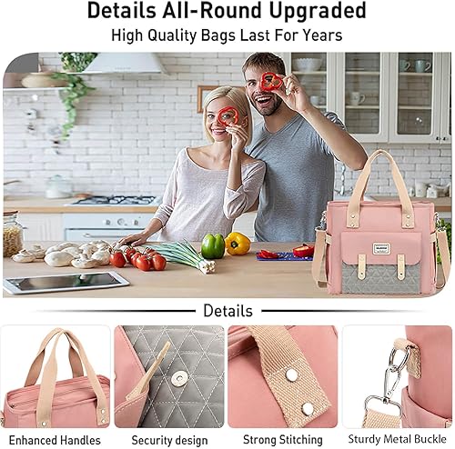 Miniatura 5 de Lonchera para mujer, térmica a prueba de fugas, lonchera grande para el trabajo con correas ajustables para el hombro y bolsillos laterales, bolsa