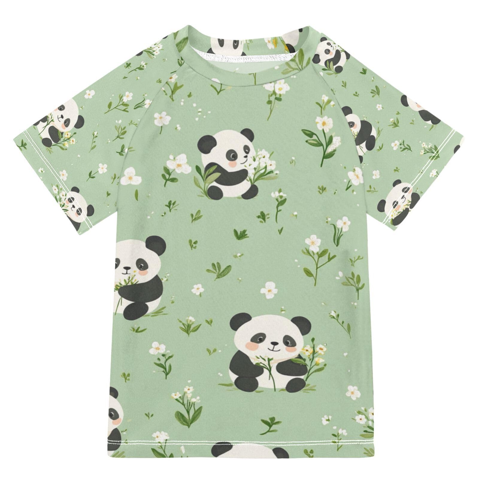 Jucciaco Boys Swing Shirts Panda Cute Bear Green Rashguard Short Sleeve Kids T-Shirts Sun UPF 50+