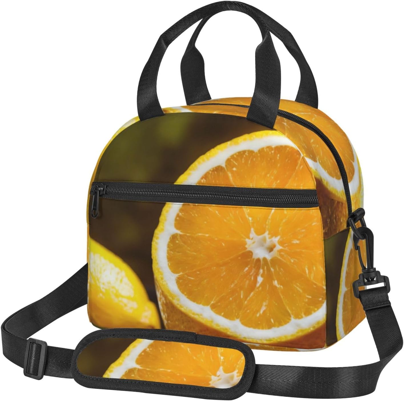 Yellow Lemon Print Reusable Lunch Bag Insulated Lunch Boxes for Office Work Picnic Tote Bag Adjustable
