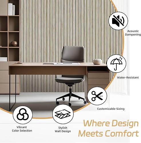 Vista 55 de RITOLLO Paquete de 4 paneles de madera para pared, paneles acústicos de listones de madera de 47.2 x 23.6 pulgadas para pared, paneles Roble natural