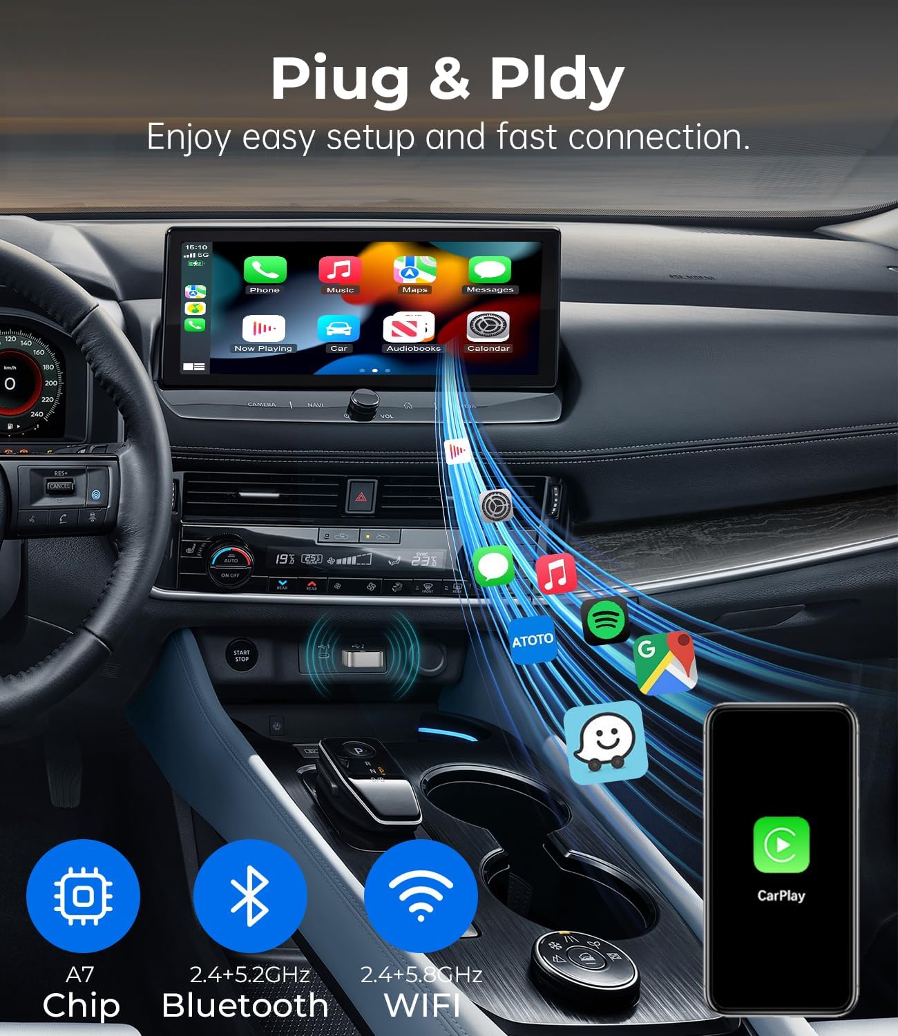 Wireless CarPlay Adapter for Convert Wired to Wireless Car Play Adapter - No Latency from iOS 10+