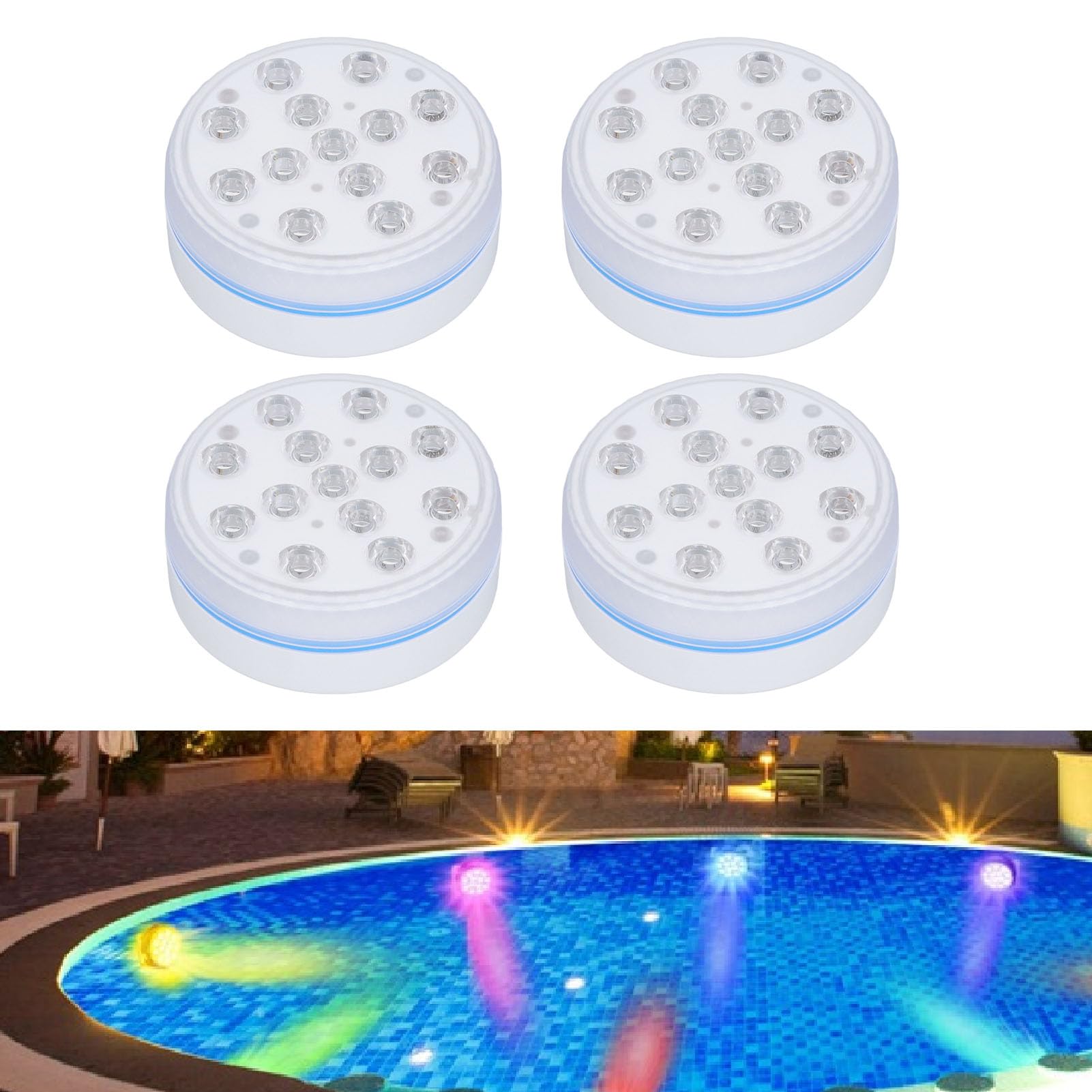 Luci per Piscina, Luce per Piscina Interrata IP68 con 4 Pezzi per Piscina