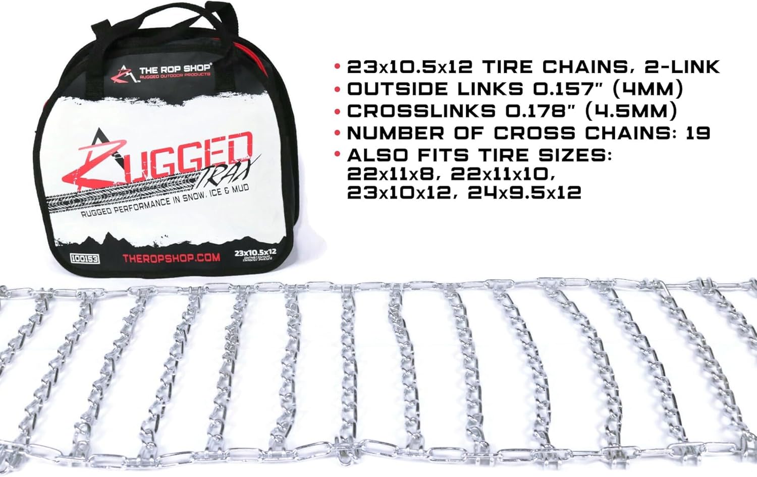 The ROP Shop 2 Link TIRE Chains & TENSIONERS 23x10.5x12 for Garden Tractors Riders Snowblower