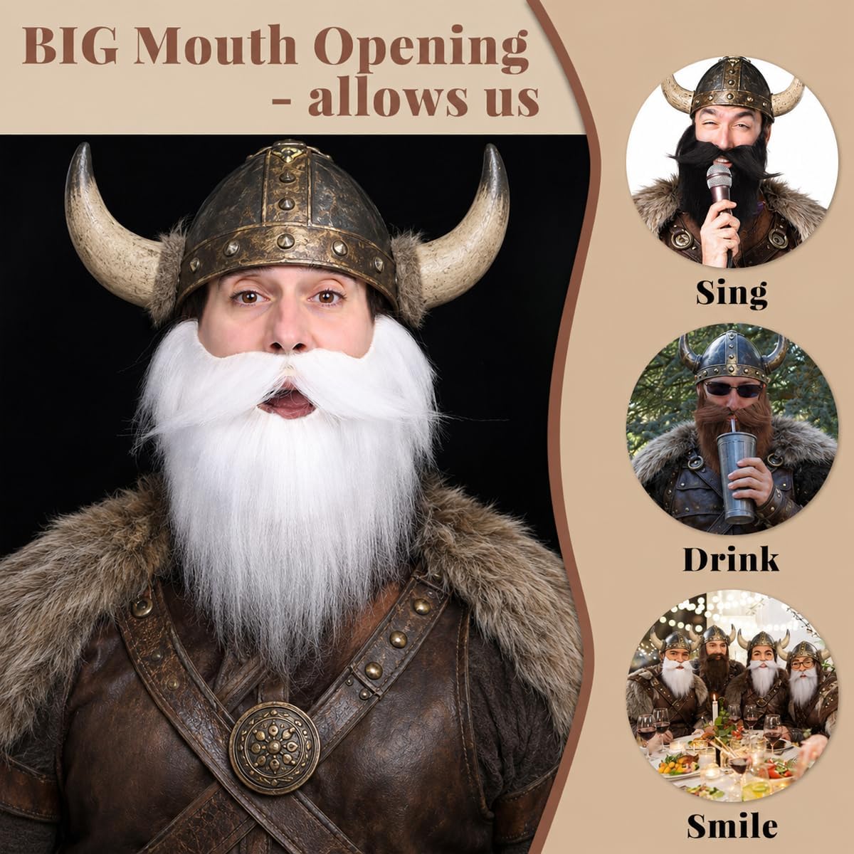 Honcloud Men's Realistic Fake Beard for Cosplay and Halloween Costume Party