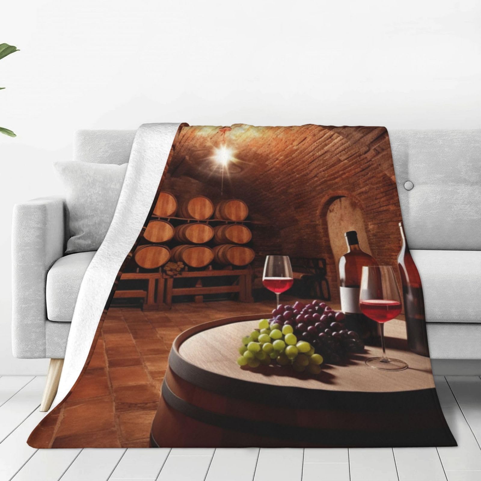 Couverture en flanelle douce 127x101 cm au motif de cave à vin raffiné