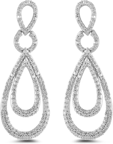 Arete de plata fina con gotas con diamantes (12 quilate en peso total)