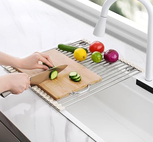 Miniatura 8 de Tomorotec Escurridor de platos enrollable de 17.7 x 15.5 pulgadas, para colocar sobre el fregadero, para fregadero de cocina, accesorios multiusos,