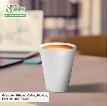 EcoQuality 10 oz White Insulated Foam Drinking Cup Single Use Disposable for Drinks Water Coffee Tea Juice Soda Espresso Latte Cooler Cups (100)