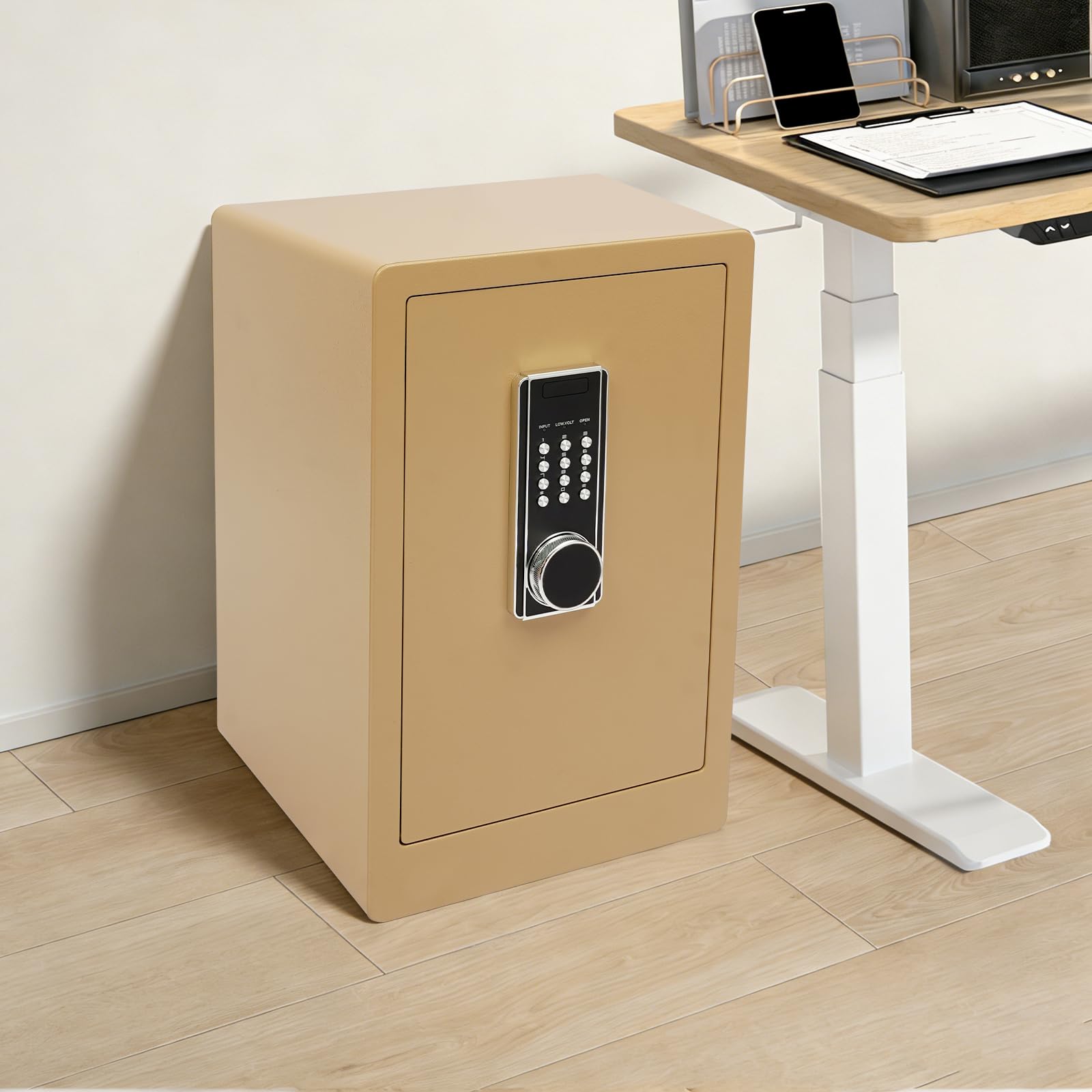 Cassaforte a 3 livelli, cassaforte per mobili, password/chiavi, cassaforte per documenti, con rivestimento antincendio e sistema di allarme, per casa, ufficio e camera da letto (oro)