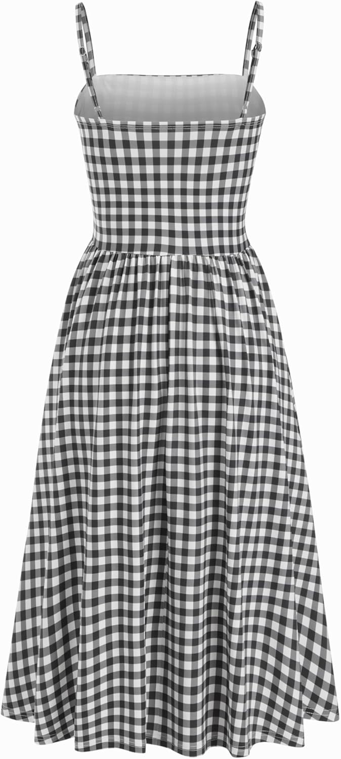 CIDER Women's Summer Gingham Midi Dress Sleeveless Ruched Plaid Dress Spaghetti Strap Dresses Casual Trendy - Image 5