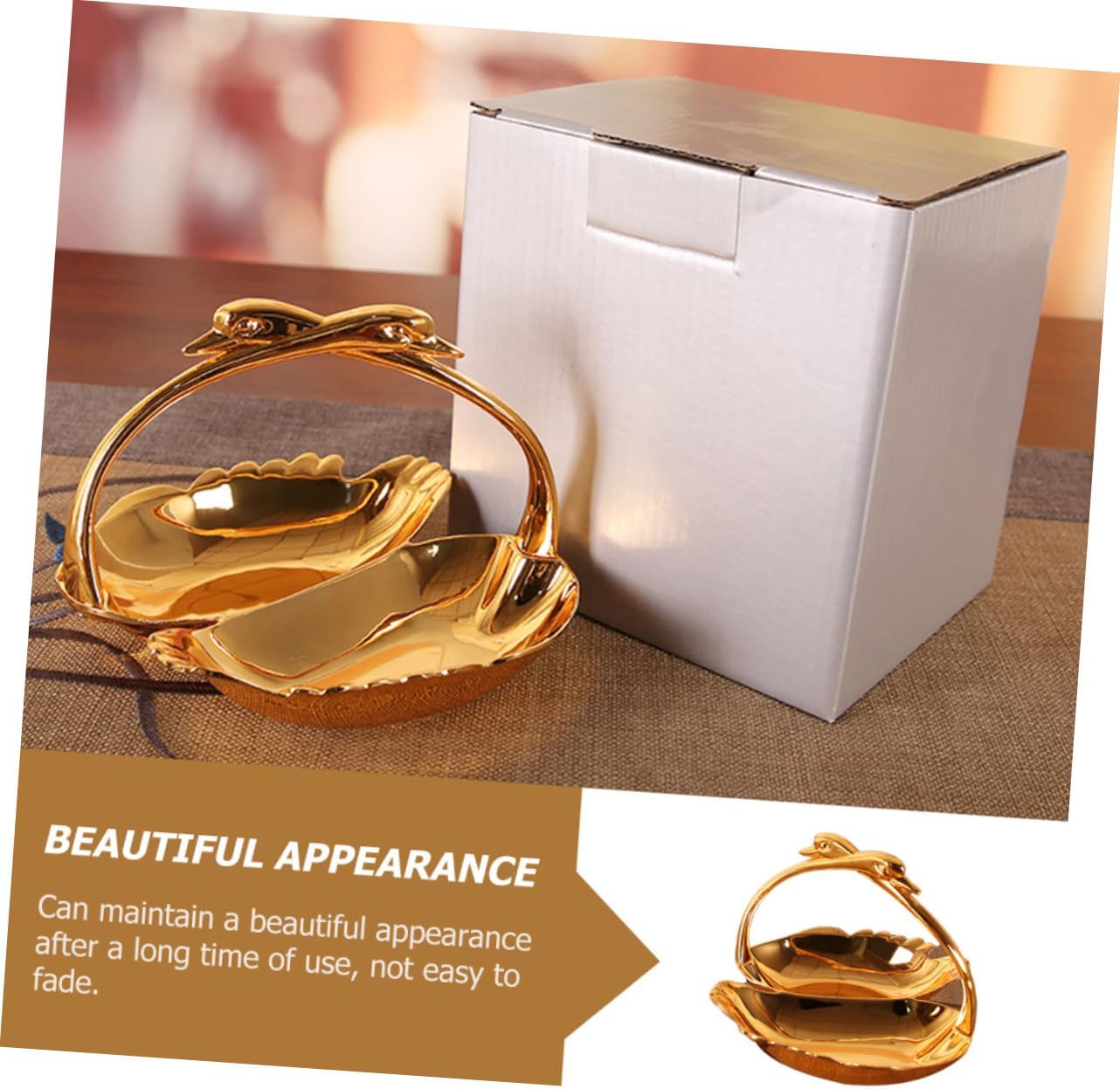 LIFKOME Snack Plate Metal Candy Dish Double Compartment Fruit Tray for Home Office