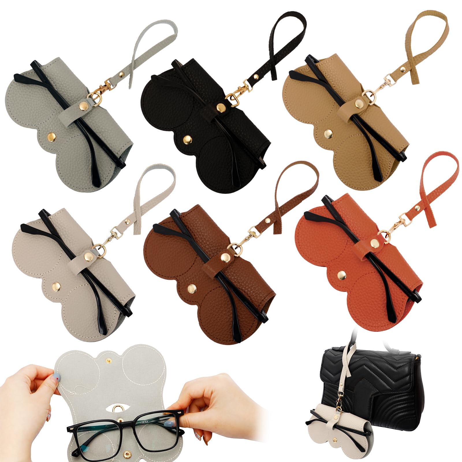 6 bolsas de cuero suave para gafas de sol, funda portátil para gafas para mujeres y hombres, bolsa organizadora de gafas de fieltro suave con correa