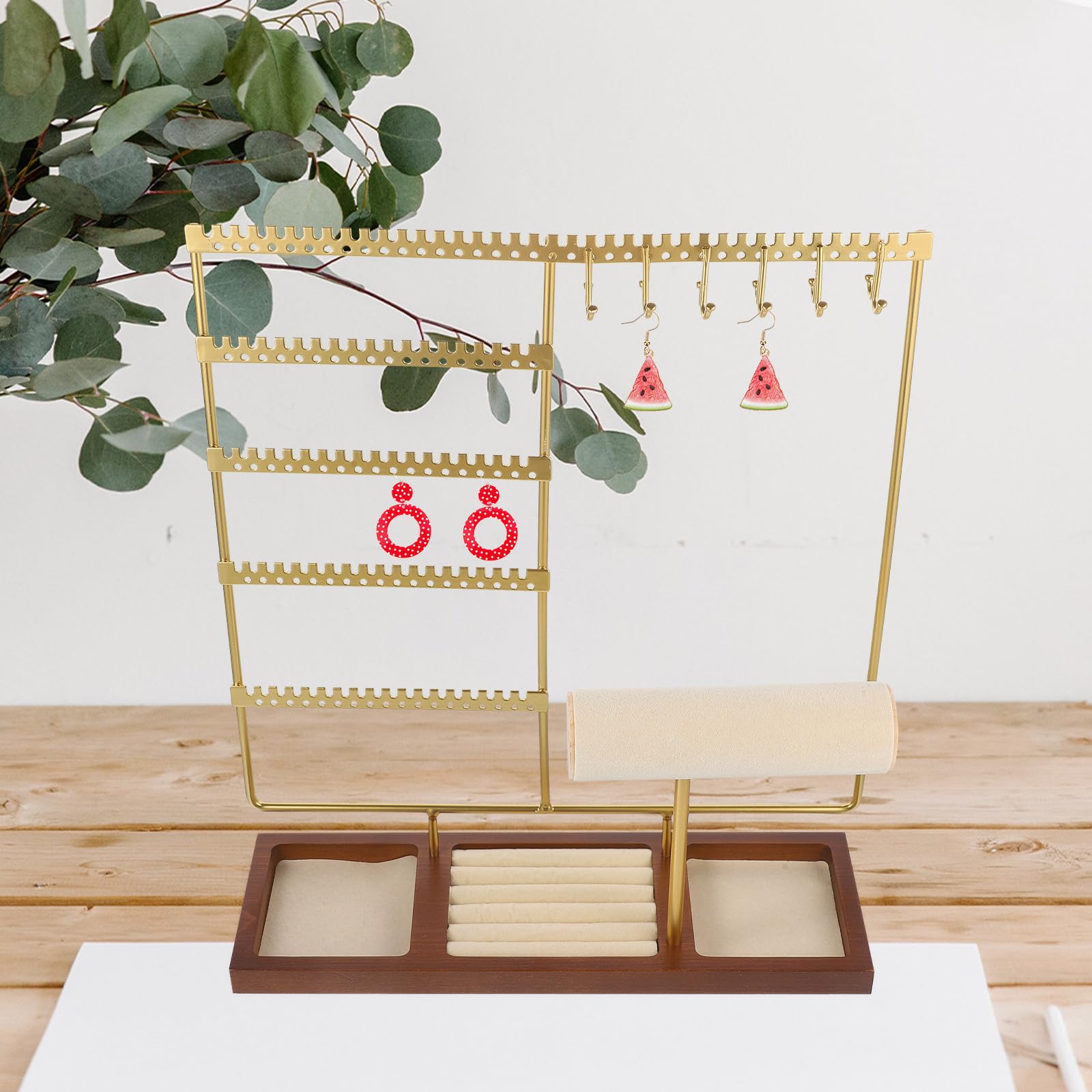 minkissy Organizador de Joyas de Mesa Multiusos en Hierro Dorado Varios Niveles para Collares, Pendientes y Anillos, Soporte Elegante y Funcional para Exhibición