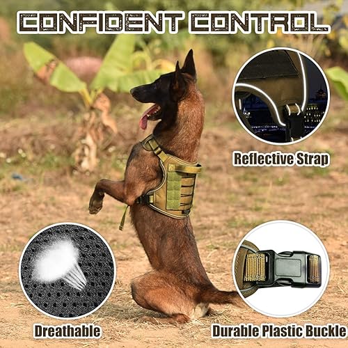 Miniatura 4 de CBBPET Arnés táctico para perro sin tirones, arnés militar reflectante para perro, chaleco táctico para perro con asa molle y resistente, clip