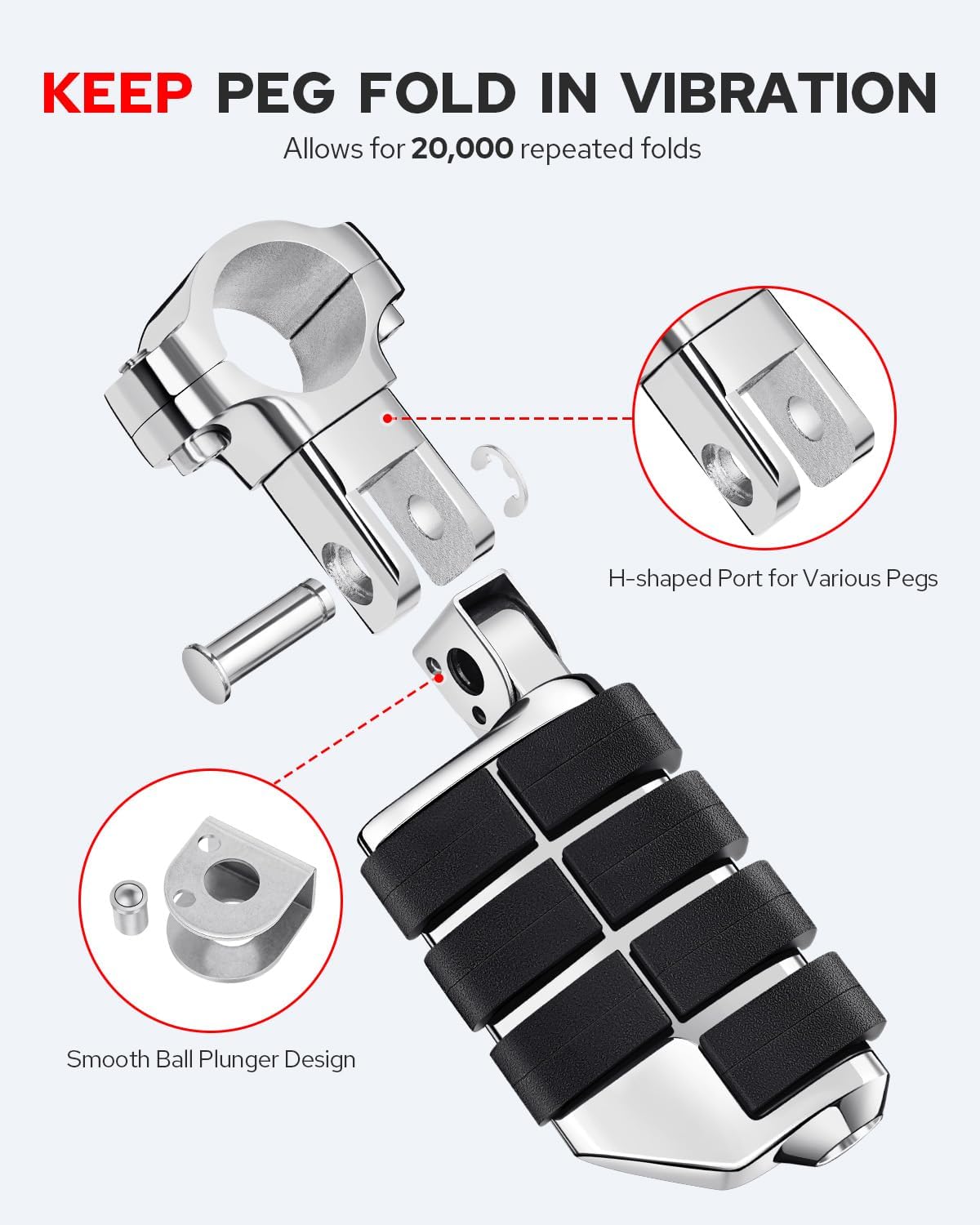 Benlari Highway Pegs, Motorcycle Foot Pegs Stainless Steel 1in 1-1/4in 25mm 32mm Fit for Harley Davidson for Honda for Suzuki for Kawasaki Engine Guards Crash Bars Style 3 (Chrome)