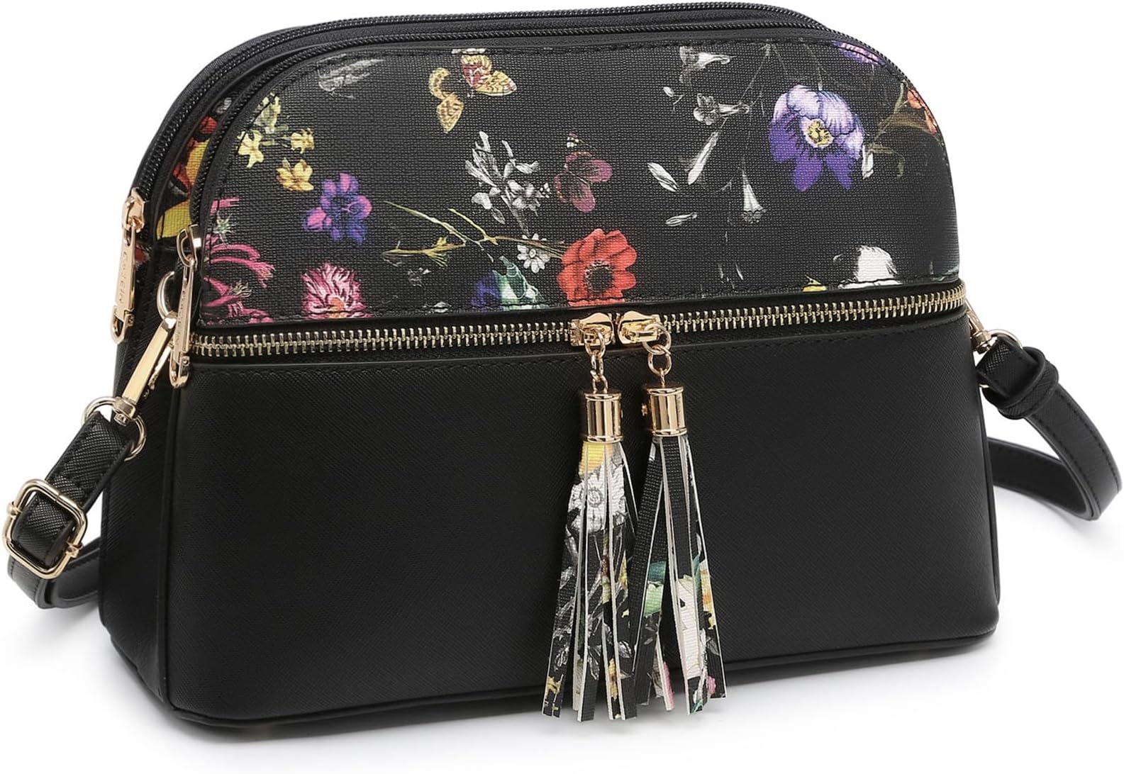 Dasein Women Tassel Zipper Pocket Crossbody Bag Shoulder Purse Fashion Travel Bag with Multi Pockets