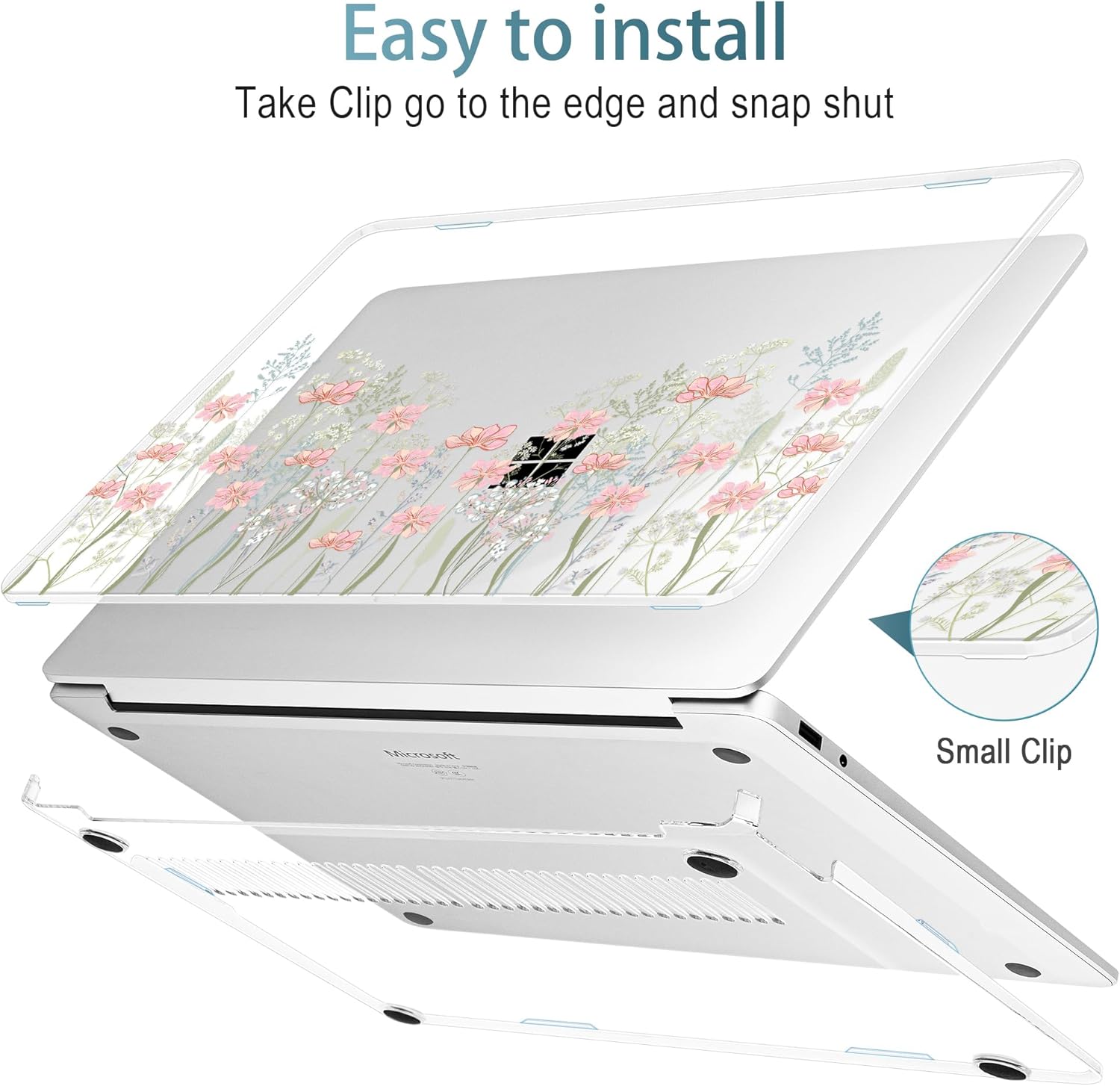 Clear Case for 2025 Microsoft Surface Laptop 13 Inch - Windows 11 Copilot+ PC - Touchscreen Display Cover (Fits Model 2095,NOT Fitting Other Surface Laptop), Floral C322 - Image 8