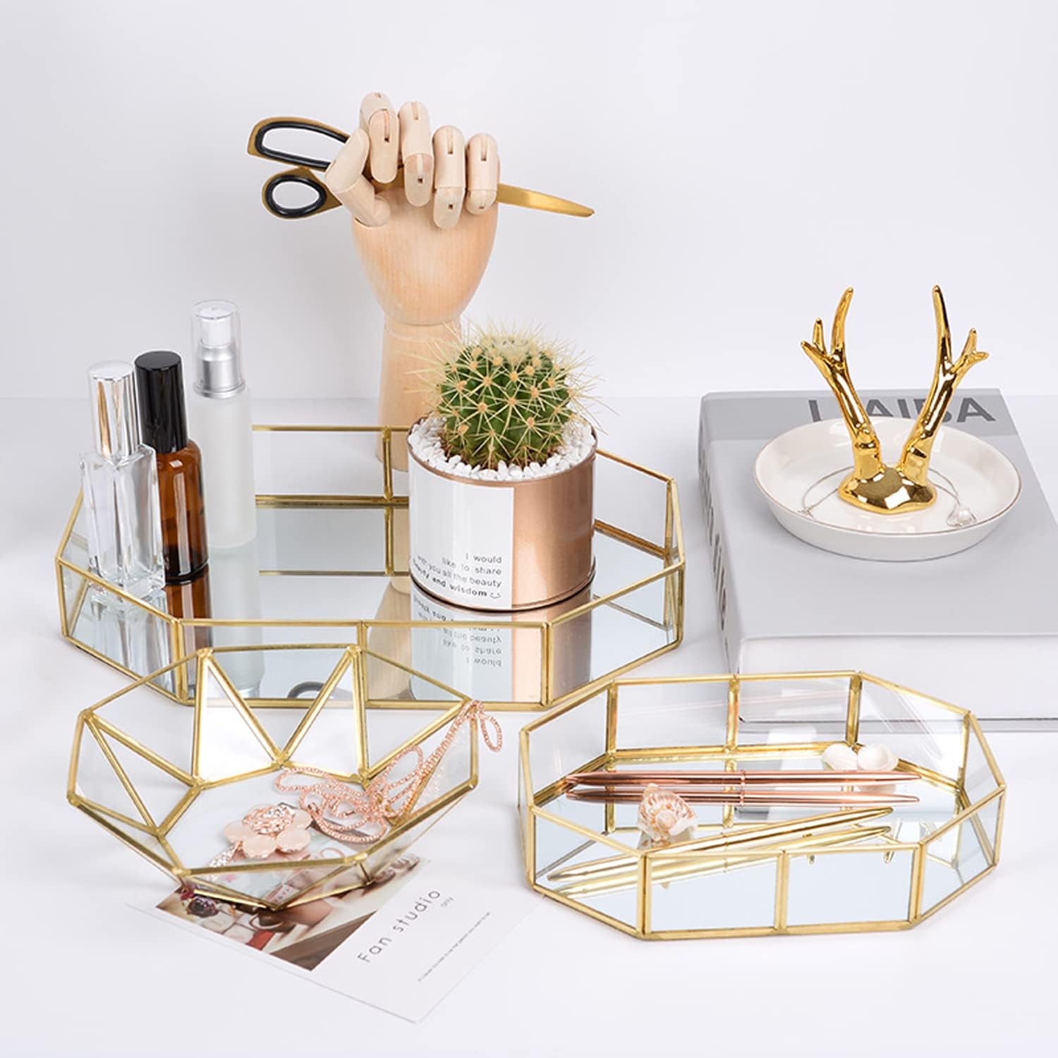 Golden Mirror Tray Cosmetic Tray Perfume Tray toiletries Tray Jewelry Perfume Organizer Makeup Tray for Vanity, Dresser, Bathroom, Bedroom (315＊215＊50ｍｍ)