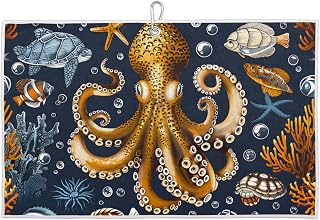 Sea Creature Octopus Golf Towel Microfiber Fabric Towels with Carabiner Clip Golf Accessories for Women and Men