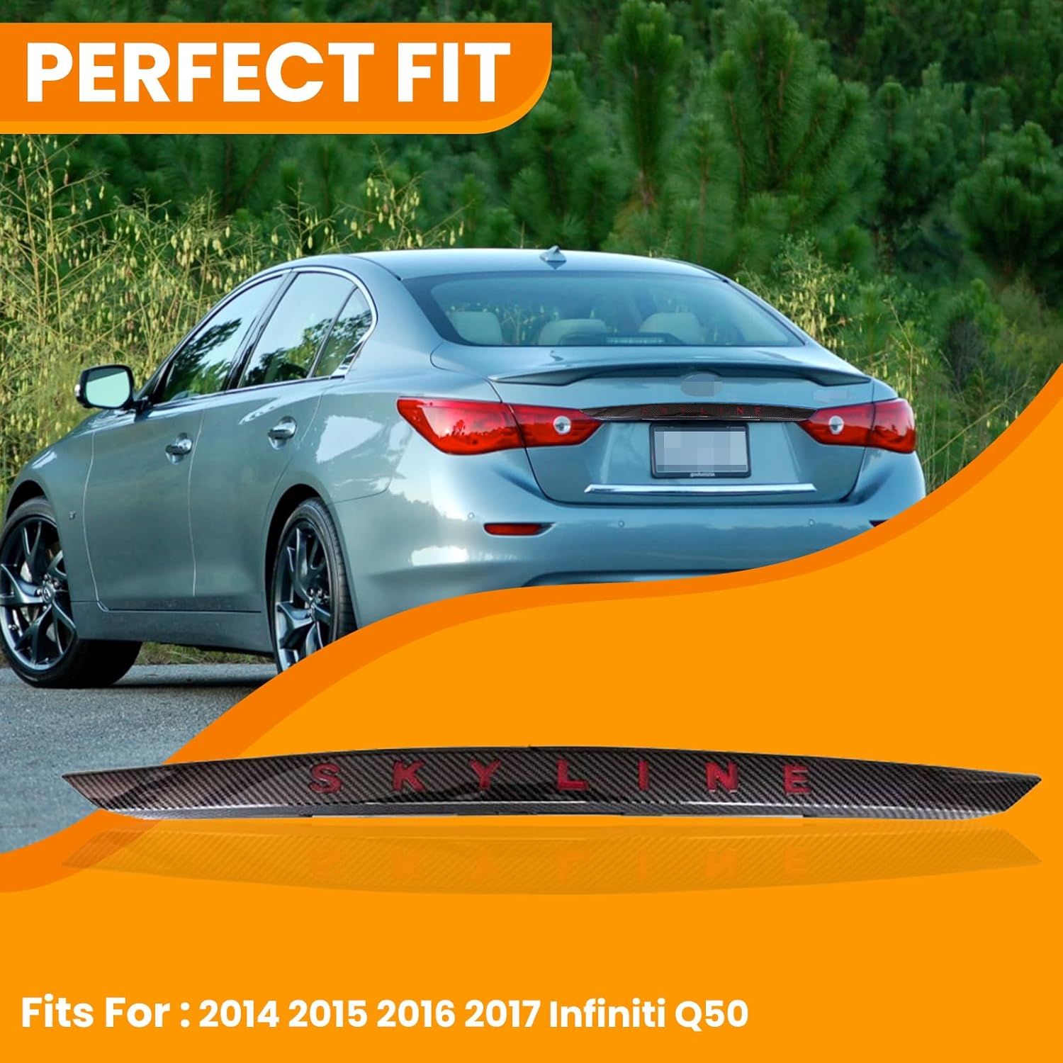 YLT AUTO Exterior Body-Through Reverse Taillight Housing Trunk LED Dynamic Breathing Signal Brake Light with Bulb and Harness Textured Trim Replacement Kit for 2014-2017 INFINITI Q50