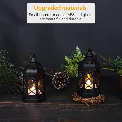 Miniatura 4 de Paquete de 12 mini faroles, pequeños faroles de vela decorativos, farol de luz de té negro, decoración de Ramadán Eid, centro de mesa para boda,