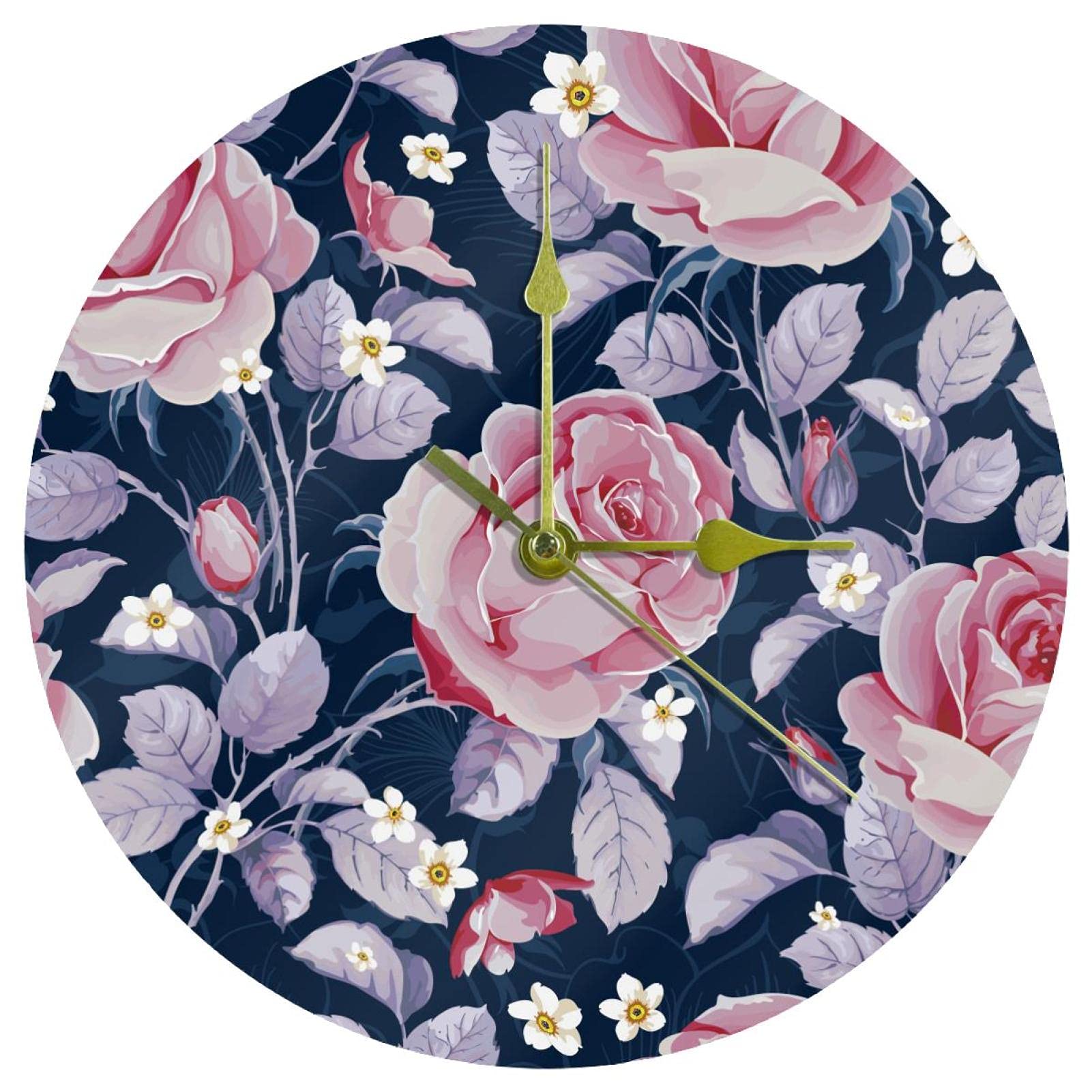 Horloge murale rose acrylique silencieuse 24 cm pour décoration maison et bureau