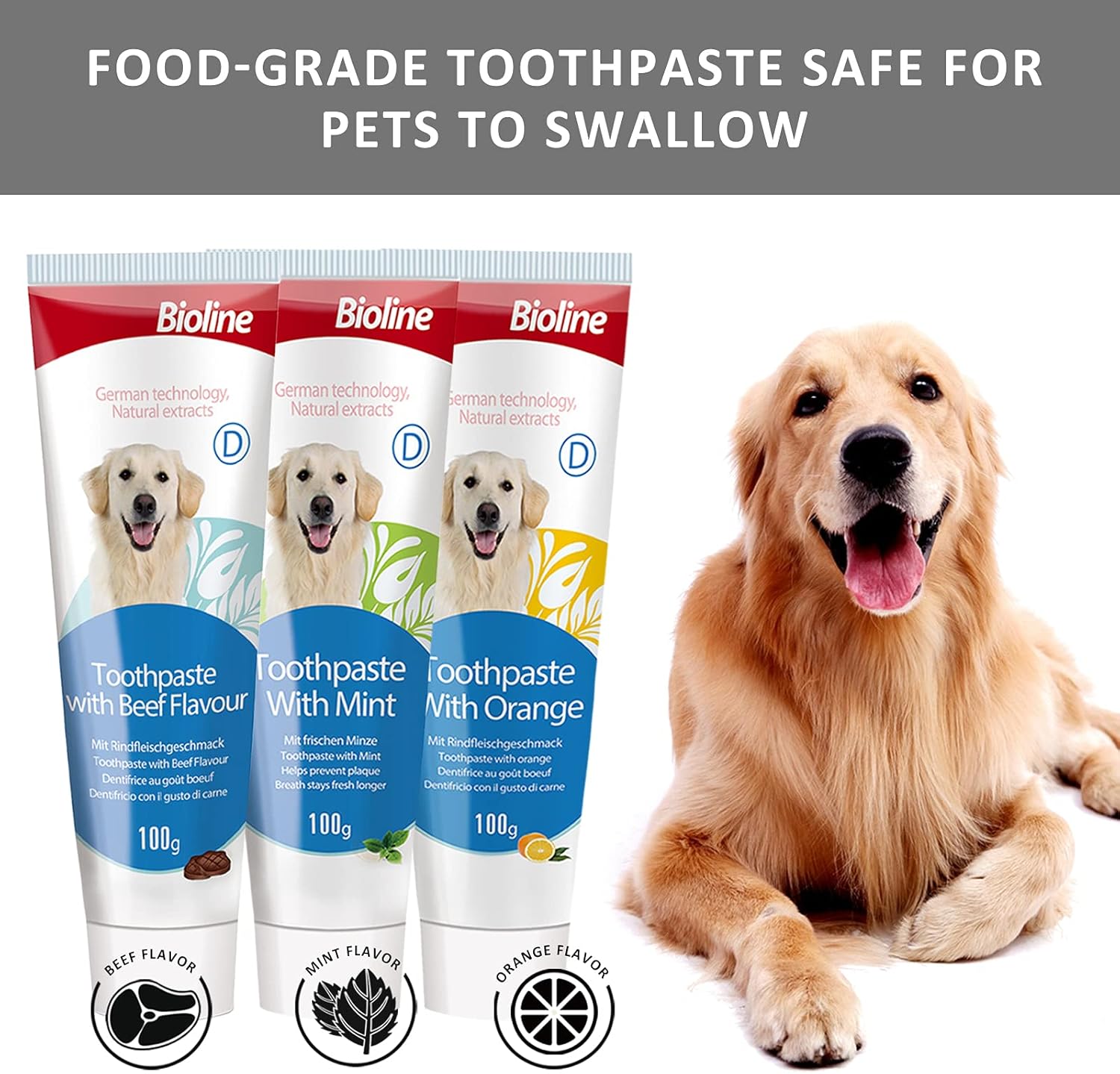 Bioline Dog Toothpaste Teeth Cleaning Plaque and Tartar Control Toothpaste for Dogs Eliminates Bad Breath Beef Flavor : Pet Supplies